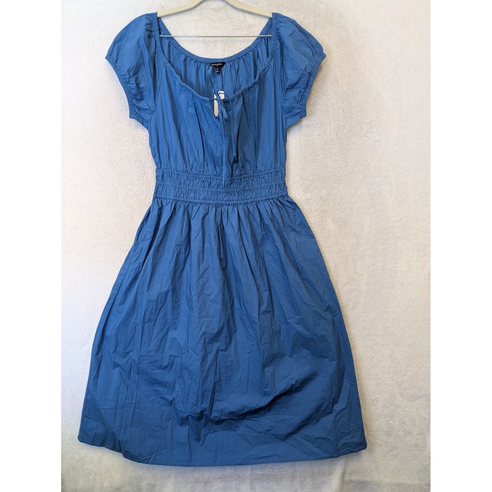 NEW Banana Republic Midi Dress Women's S Blue Smocked Waist Puff Sleeve
